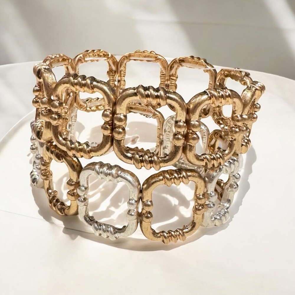 Two Elegant Gold and Silver Stretch Bracelets